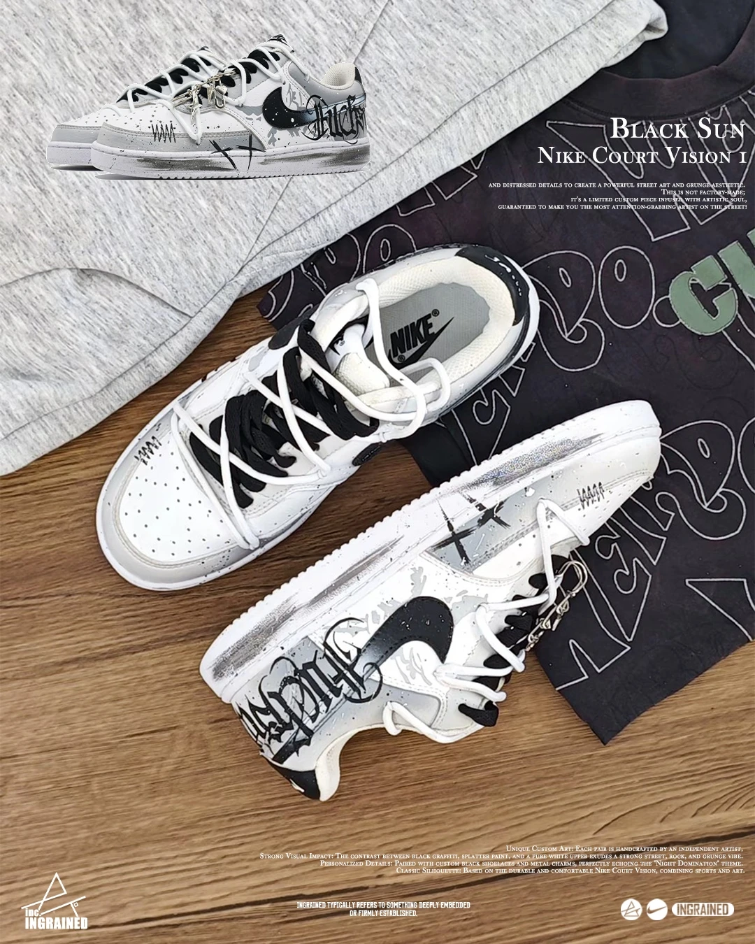 🎨 Nike Court Vision 1 訂製款 ｜暗夜主宰 "Black Sun"