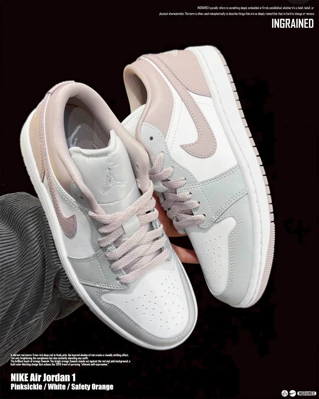INGRAINED｜Air Jordan 1 Low｜紅絲絨之吻 藕粉 淺灰 DC0774-606