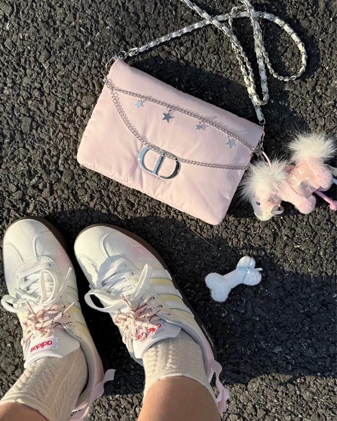 DIOR｜手工拼接 便攜 帆布斜背包單肩包 粉紅收納斜跨包