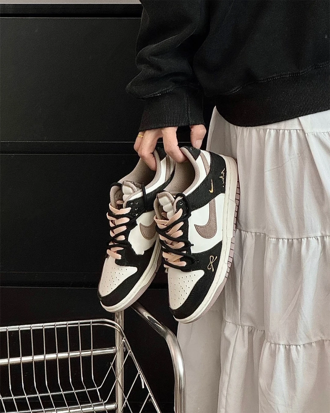 Nike Dunk Low 訂製款｜奶茶棕 絲緞蝴蝶結 小金勾