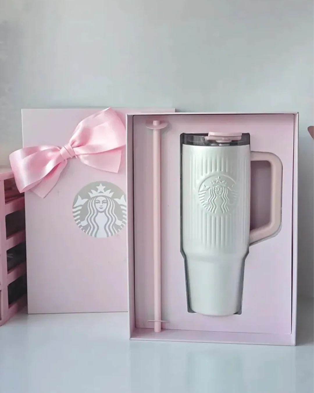 STARBUCKS ｜ 星巴克 大容量 吸管杯 高顏質 櫻花粉 910ml 禮盒 套裝