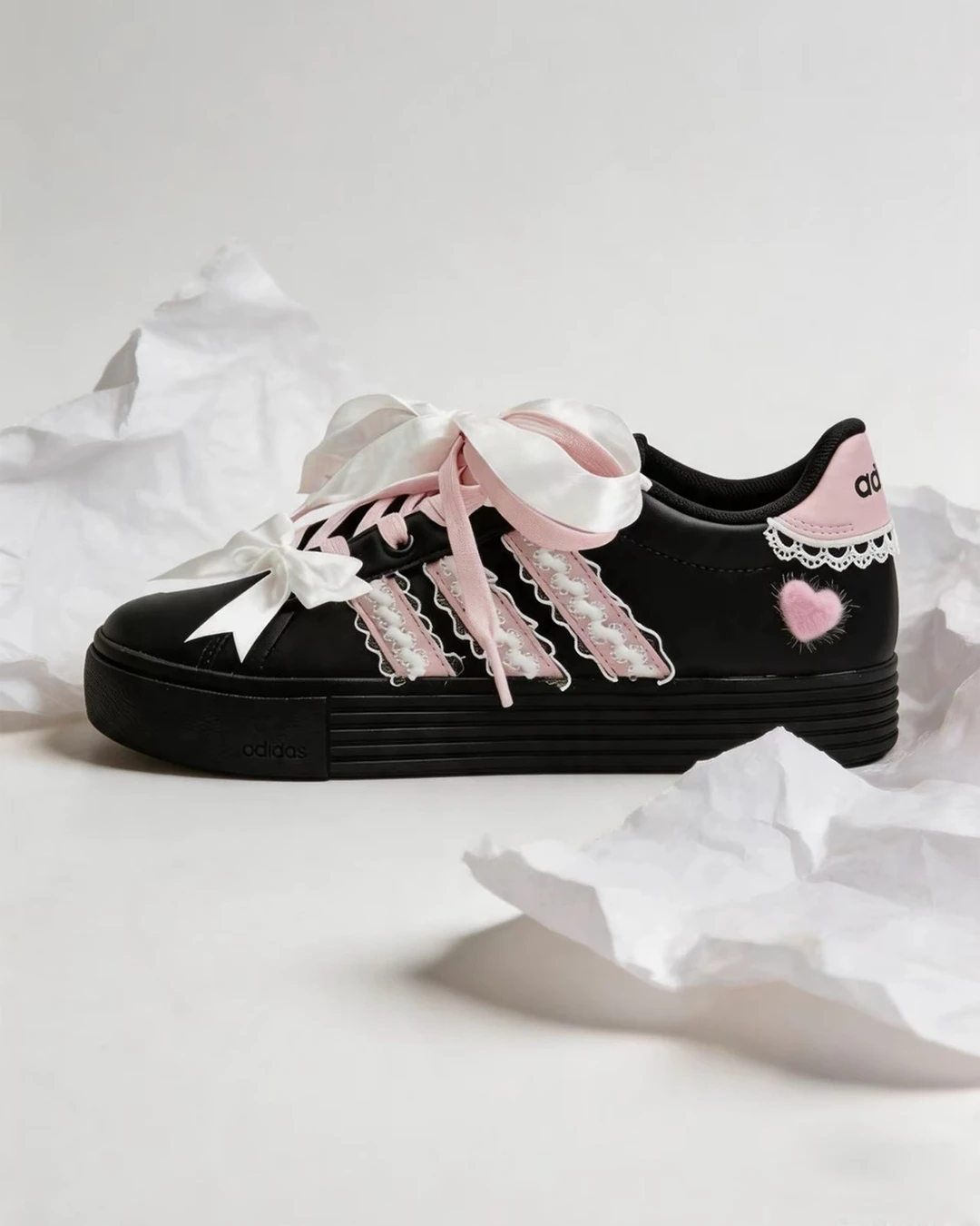 adidas Daily 4.0｜ 暗夜桃心 酷甜 少女 蝴蝶結 黑粉
