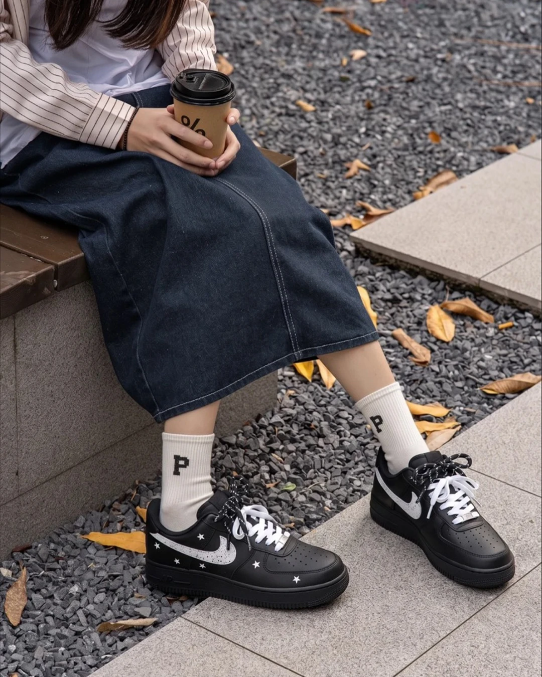 Nike Air Force 1｜訂製款 黑夜 星空 全黑 潑墨 星星