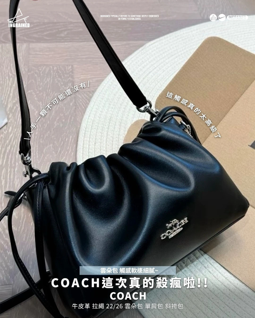 Coach｜牛皮革 拉繩 22/26 雲朵包 單肩包 斜挎包