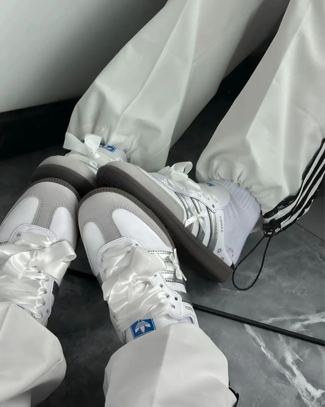 ADIDAS SAMBA OG｜緞帶 蝴蝶結 銀 三線 小花 穆勒半拖