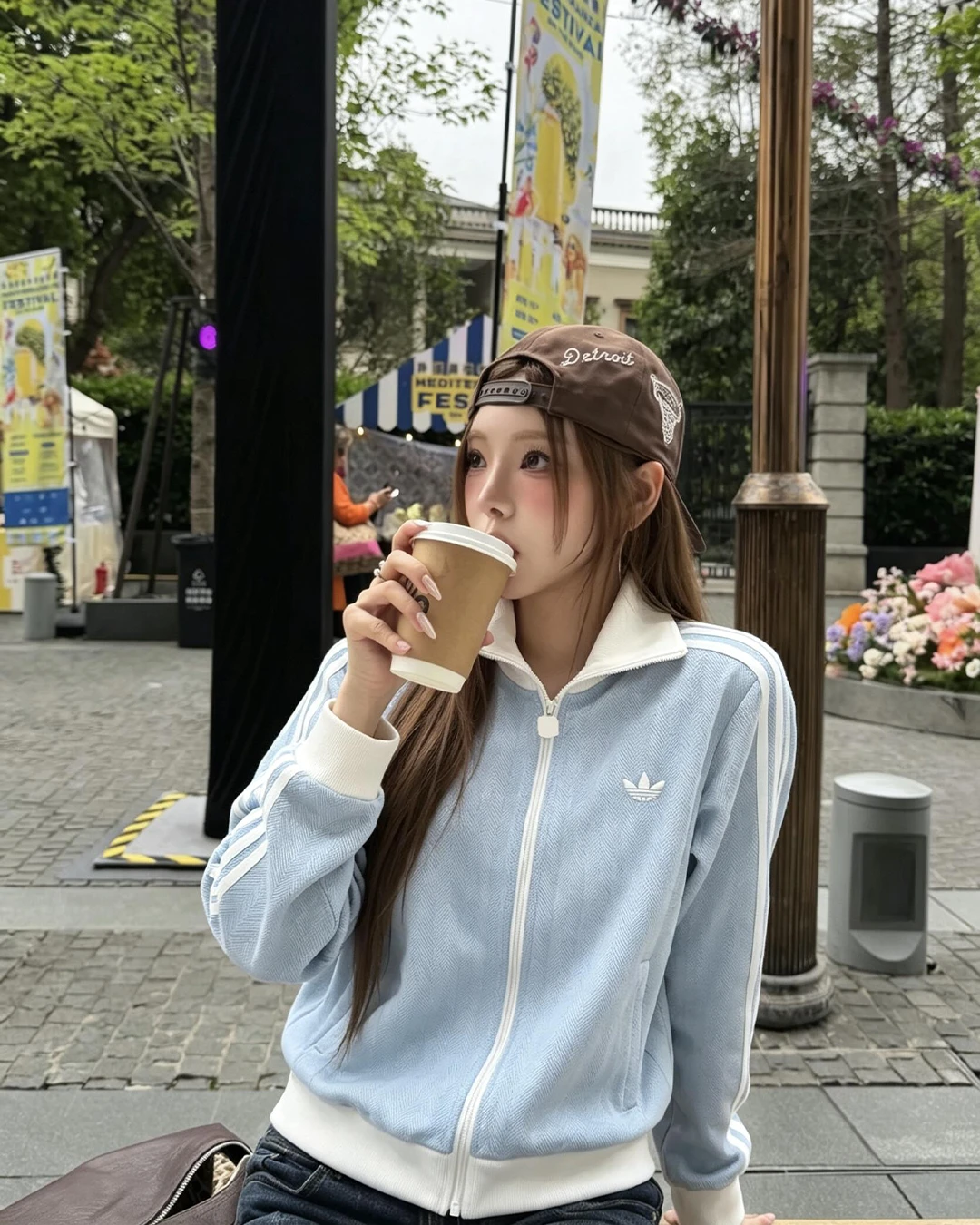 Adidas｜寶寶藍 天空藍 直條紋 混織 三線外套 KX1867
