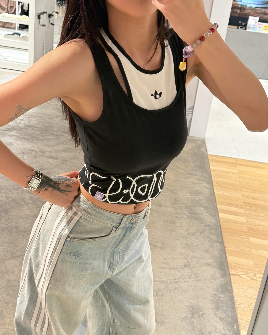 adidas Originals｜圓領 兩件式 塗鴉 短版 修身 背心 JN1676