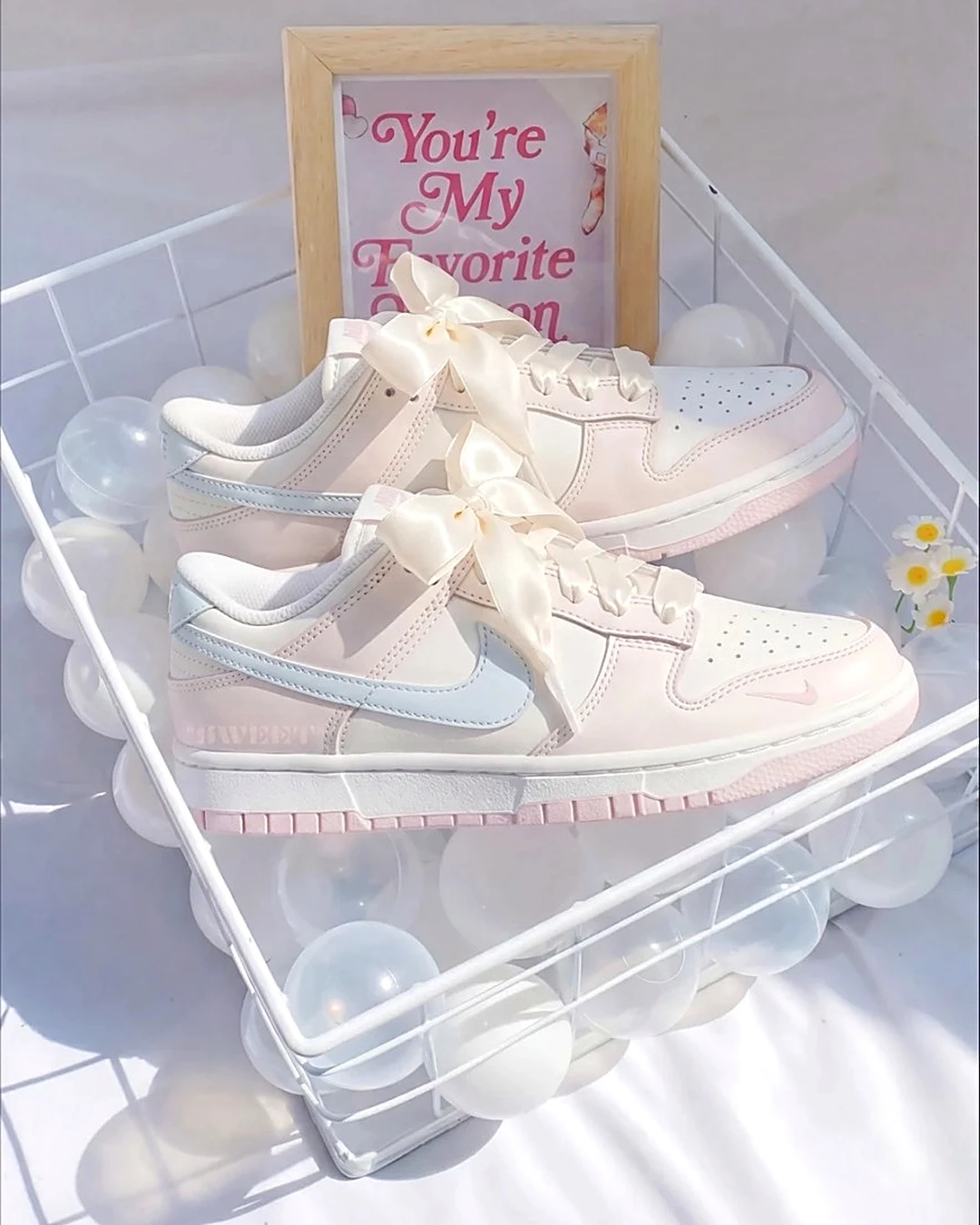 NIKE DUNK LOW ｜訂製款 海鹽布丁 多巴胺 緞帶 蝴蝶結 粉底 藍勾 低筒 溫柔氣質