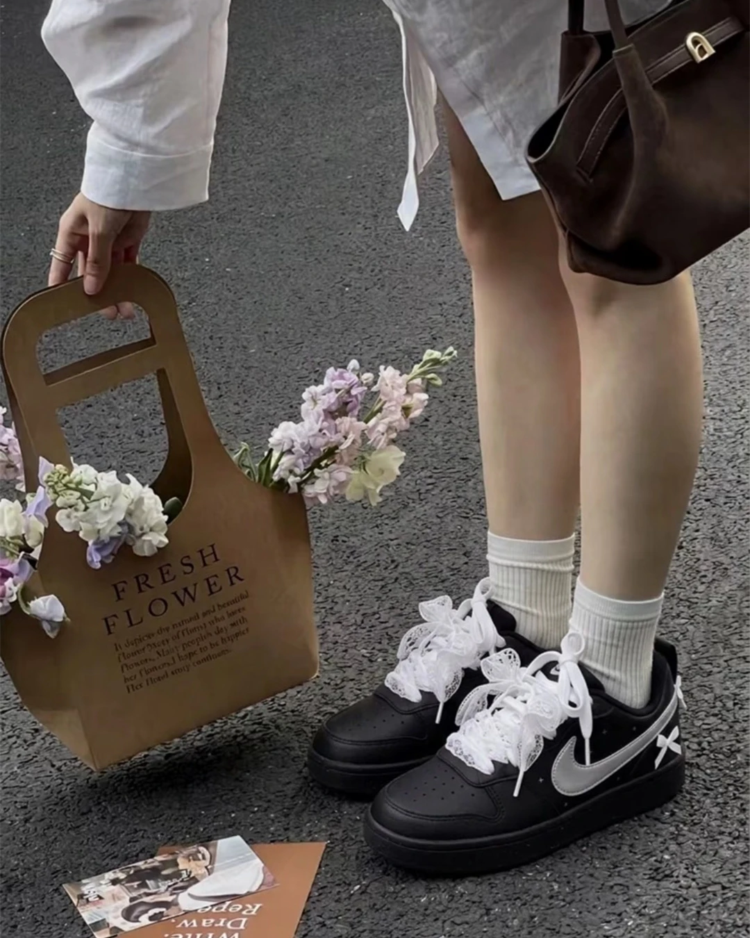 NIKE COURT BOROUGH ｜訂製款 芭蕾舞 禮袋款 情侶款 蕾絲 蝴蝶結 可愛 文藝 百搭 低筒 板鞋 男女款