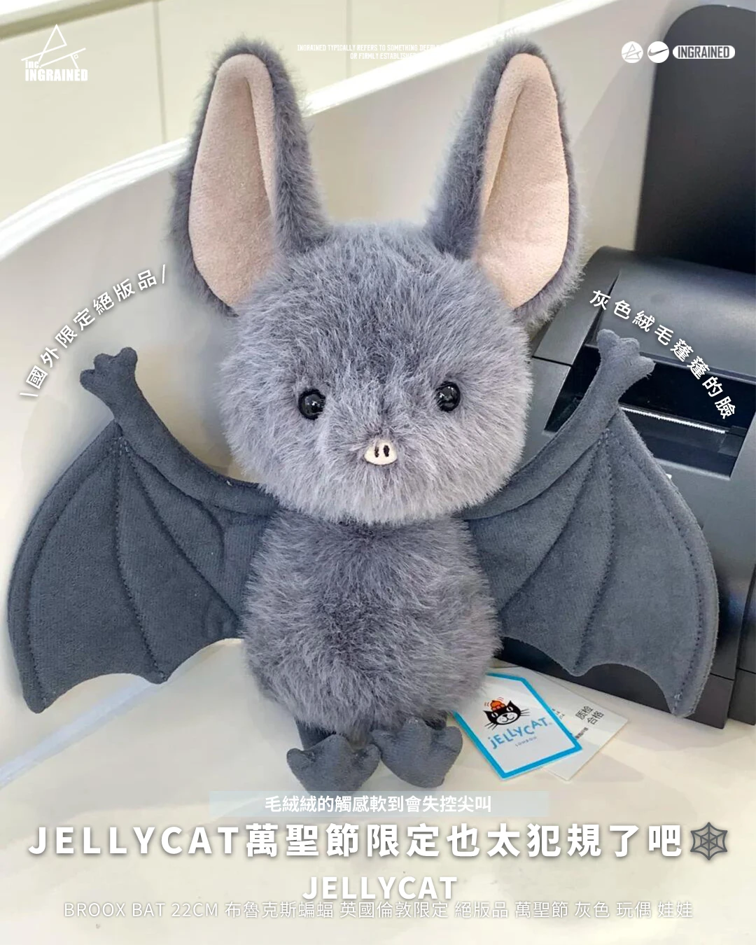 Jellycat｜Broox Bat 22cm 布魯克斯蝙蝠 英國倫敦限定 絕版品 萬聖節 灰色 玩偶 娃娃