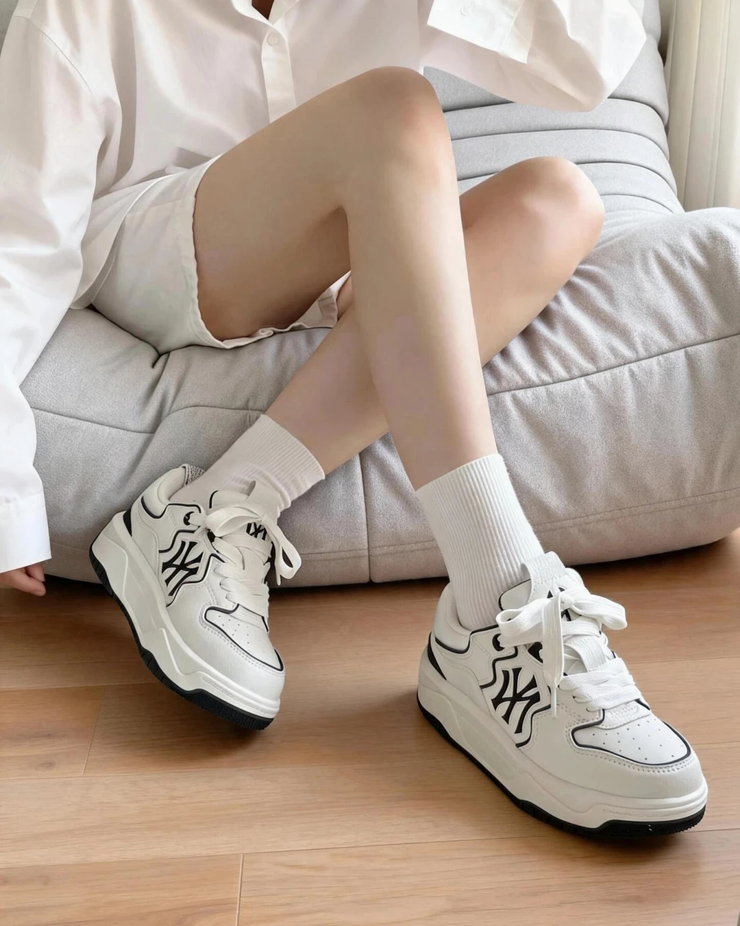 INGRAINED｜MLB｜NY Yankees Retro Sneaker紐約洋基 復古板鞋 黑白 厚底 增高 老爹鞋 男女鞋