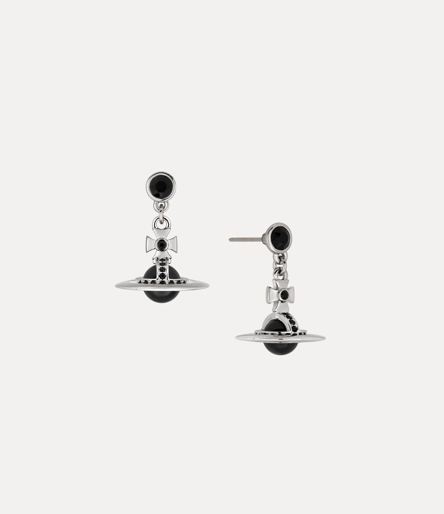 Vivienne Westwood｜New Petite Orb 迷你土星耳環 黑水鑽 銀色 限定款