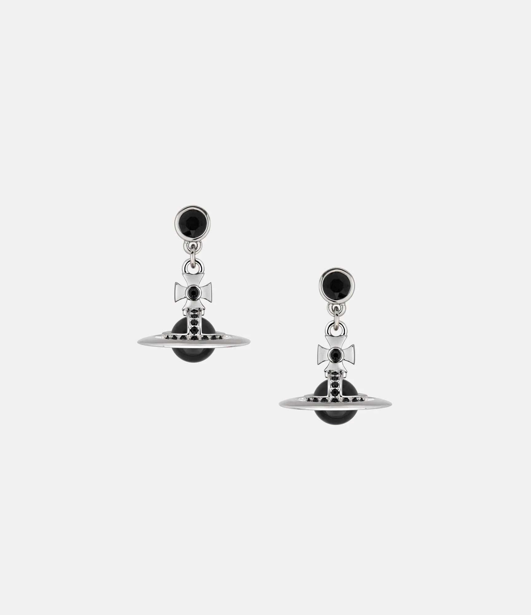Vivienne Westwood｜New Petite Orb 迷你土星耳環 黑水鑽 銀色 限定款