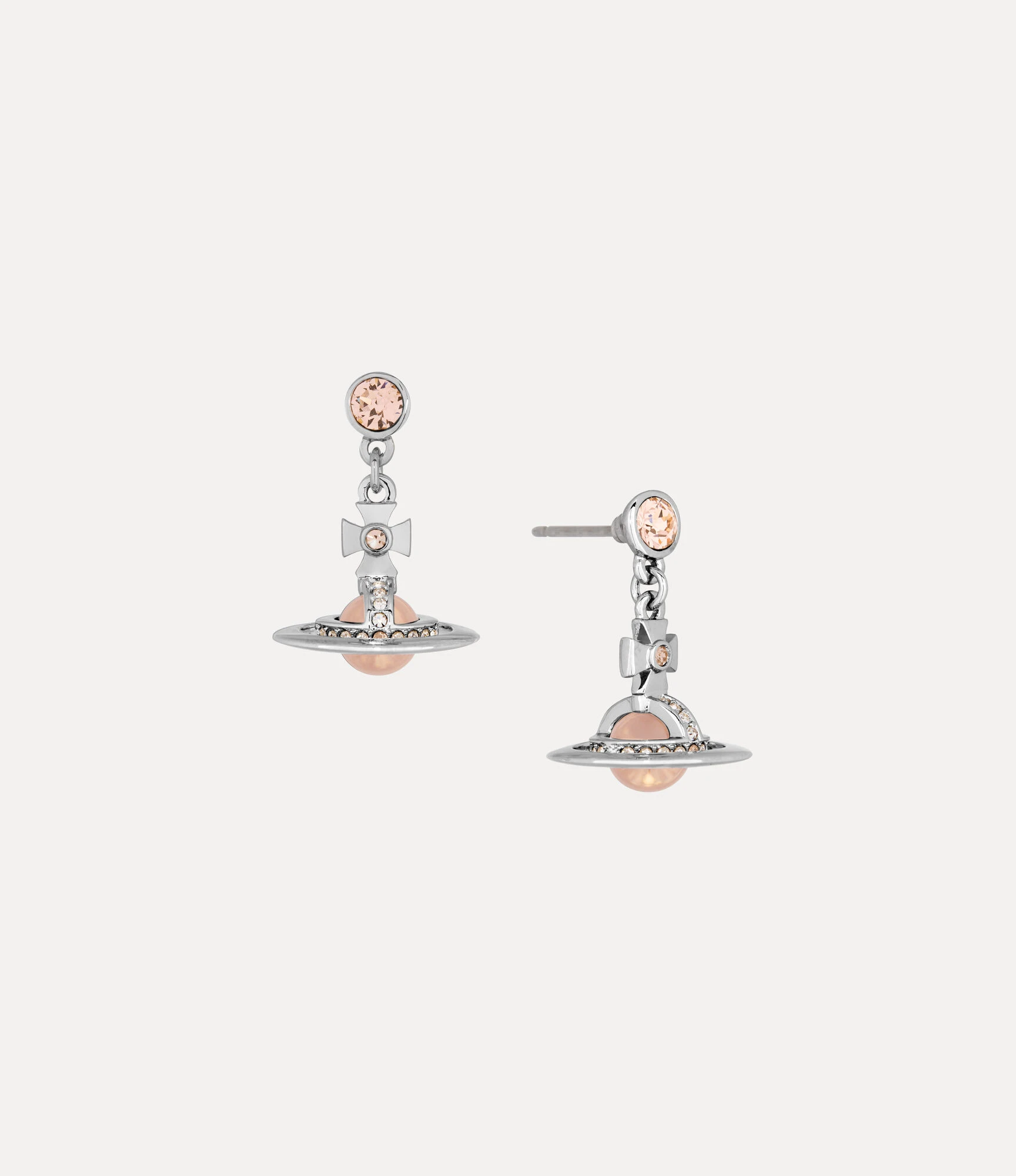 Vivienne Westwood｜New Petite Orb 迷你土星耳環 蜜桃粉水鑽 銀色