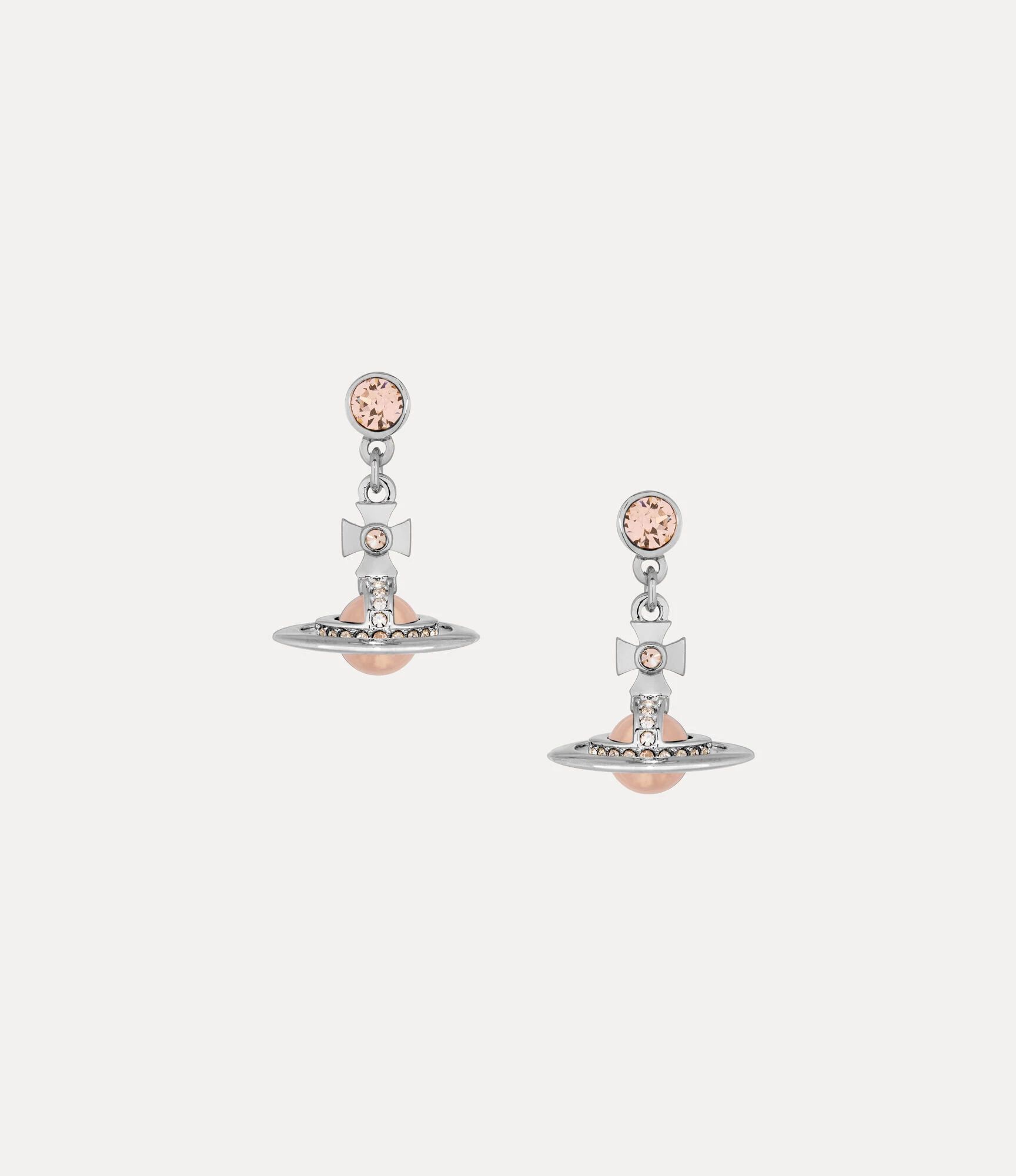 Vivienne Westwood｜New Petite Orb 迷你土星耳環 蜜桃粉水鑽 銀色