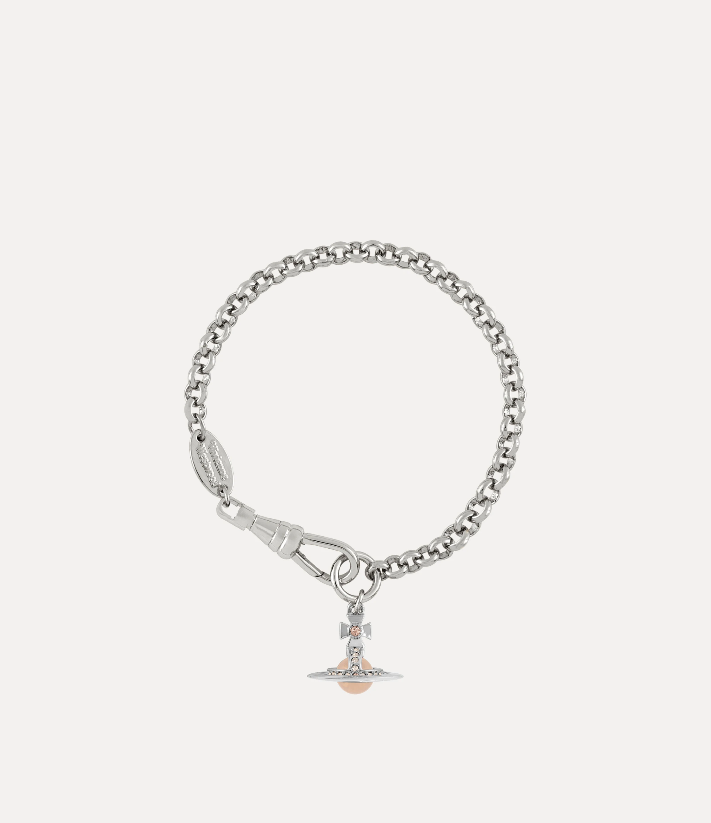 Vivienne Westwood｜New Petite Orb 迷你土星手鍊 蜜桃粉水鑽 銀色