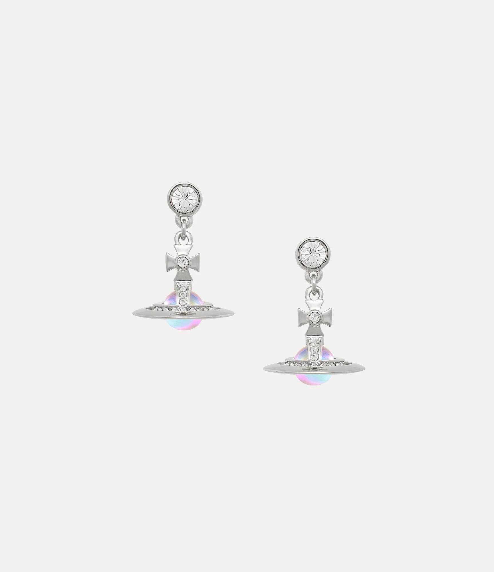 Vivienne Westwood｜New Petite Orb 迷你土星耳環 白水鑽粉彩 銀色