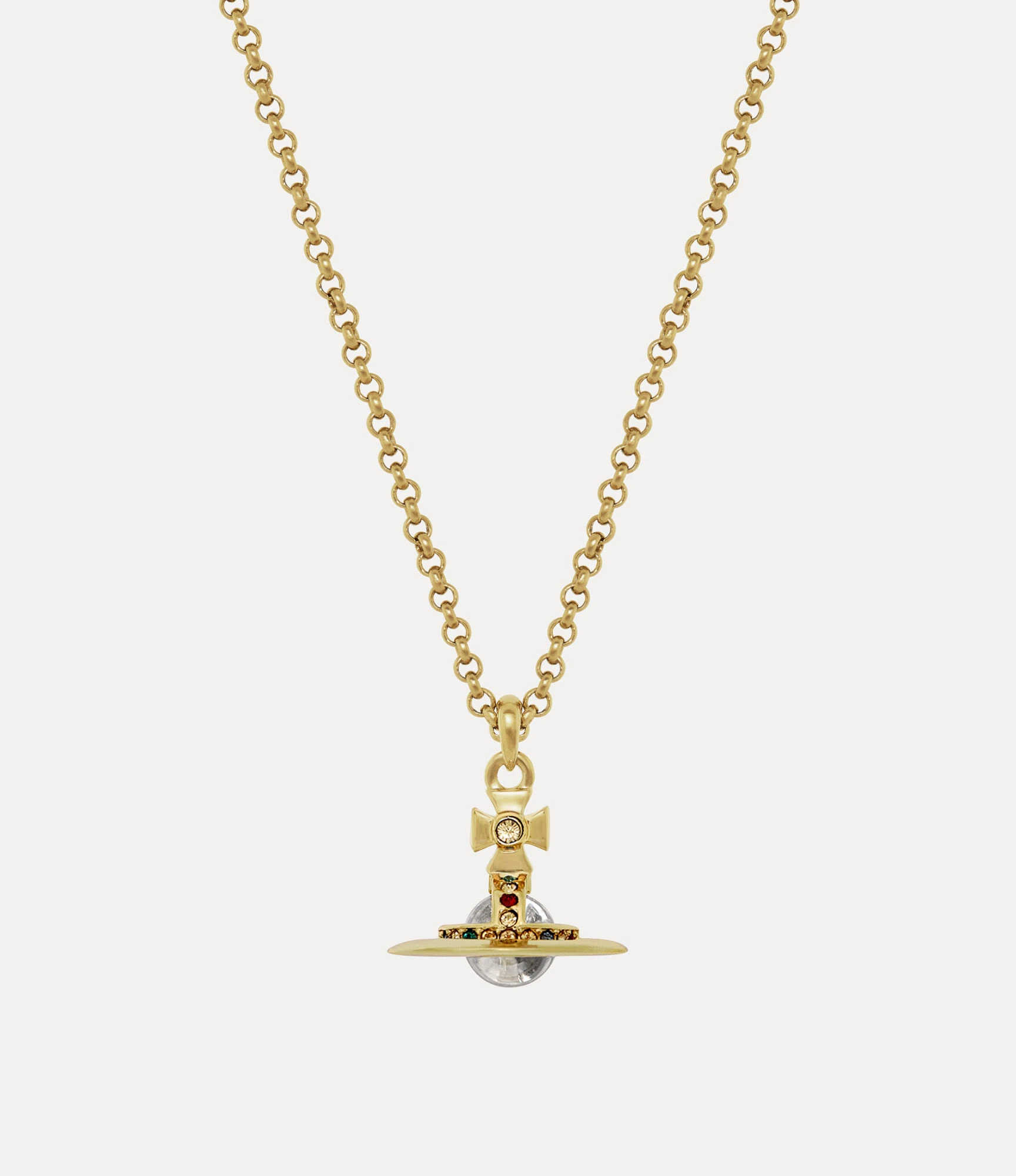 Vivienne Westwood｜New Petite Orb 迷你土星項鍊 金色 多彩水鑽