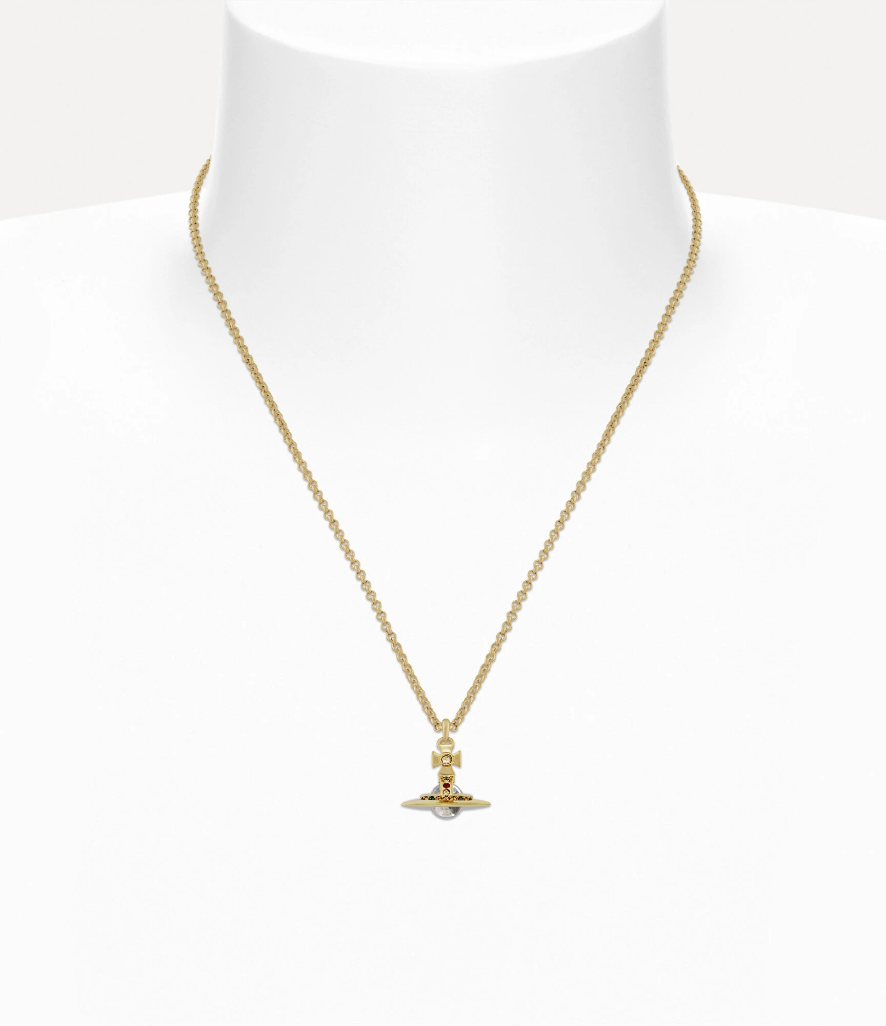 Vivienne Westwood｜New Petite Orb 迷你土星項鍊 金色 多彩水鑽