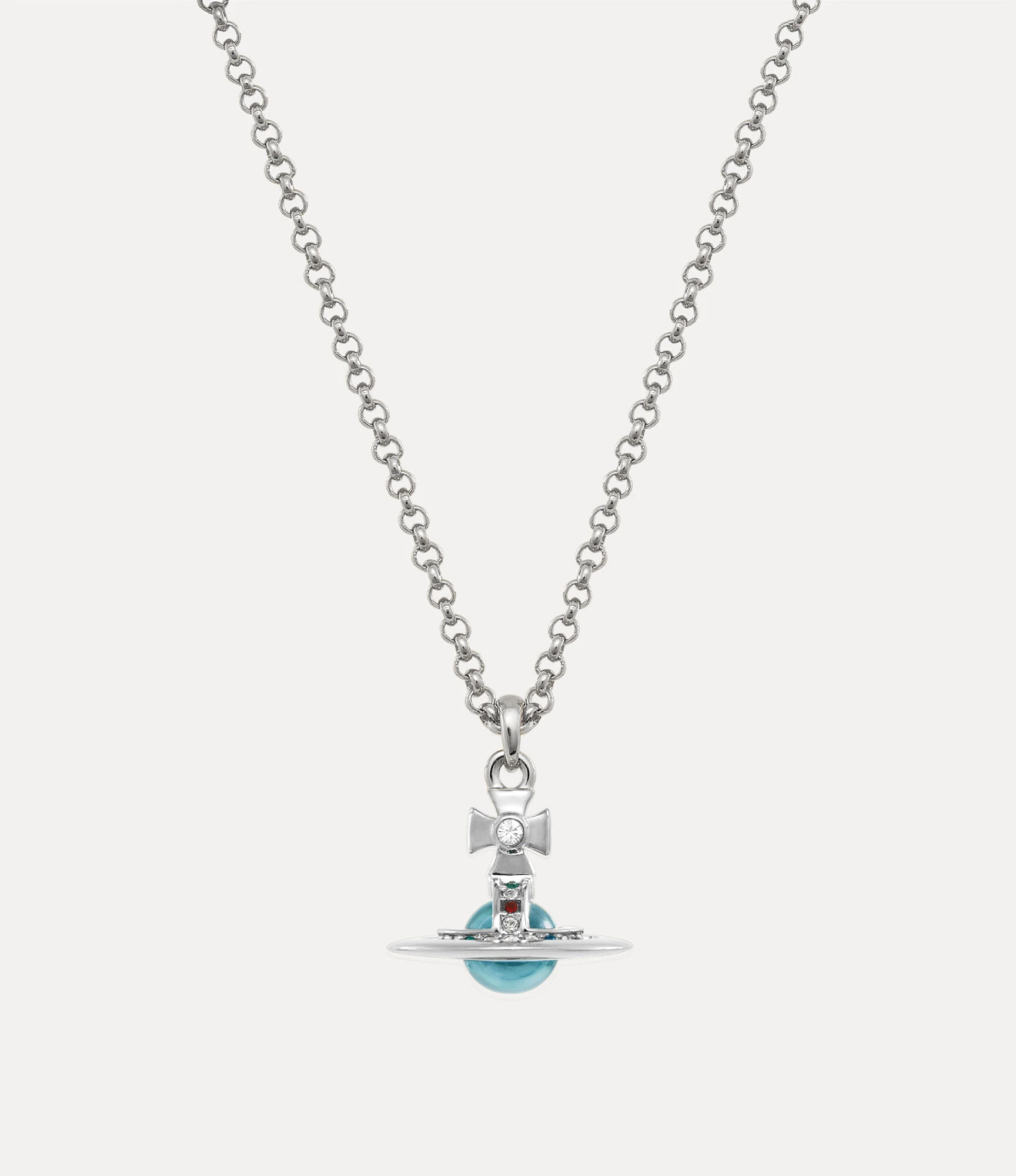 Vivienne Westwood｜New Petite Orb 迷你土星項鍊 銀色 藍水鑽