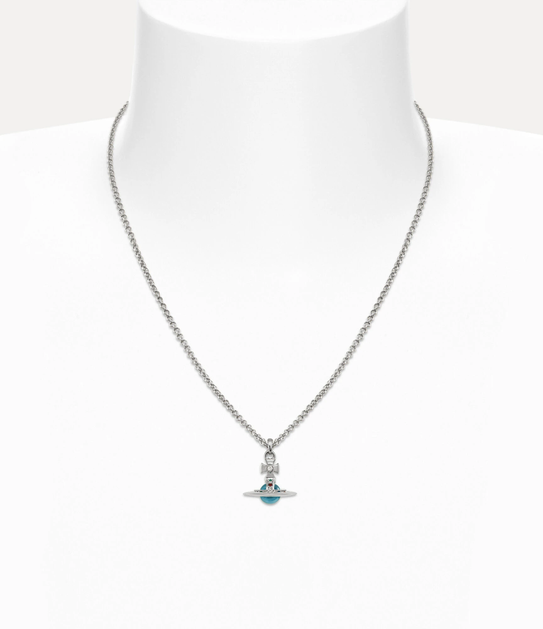 Vivienne Westwood｜New Petite Orb 迷你土星項鍊 銀色 藍水鑽