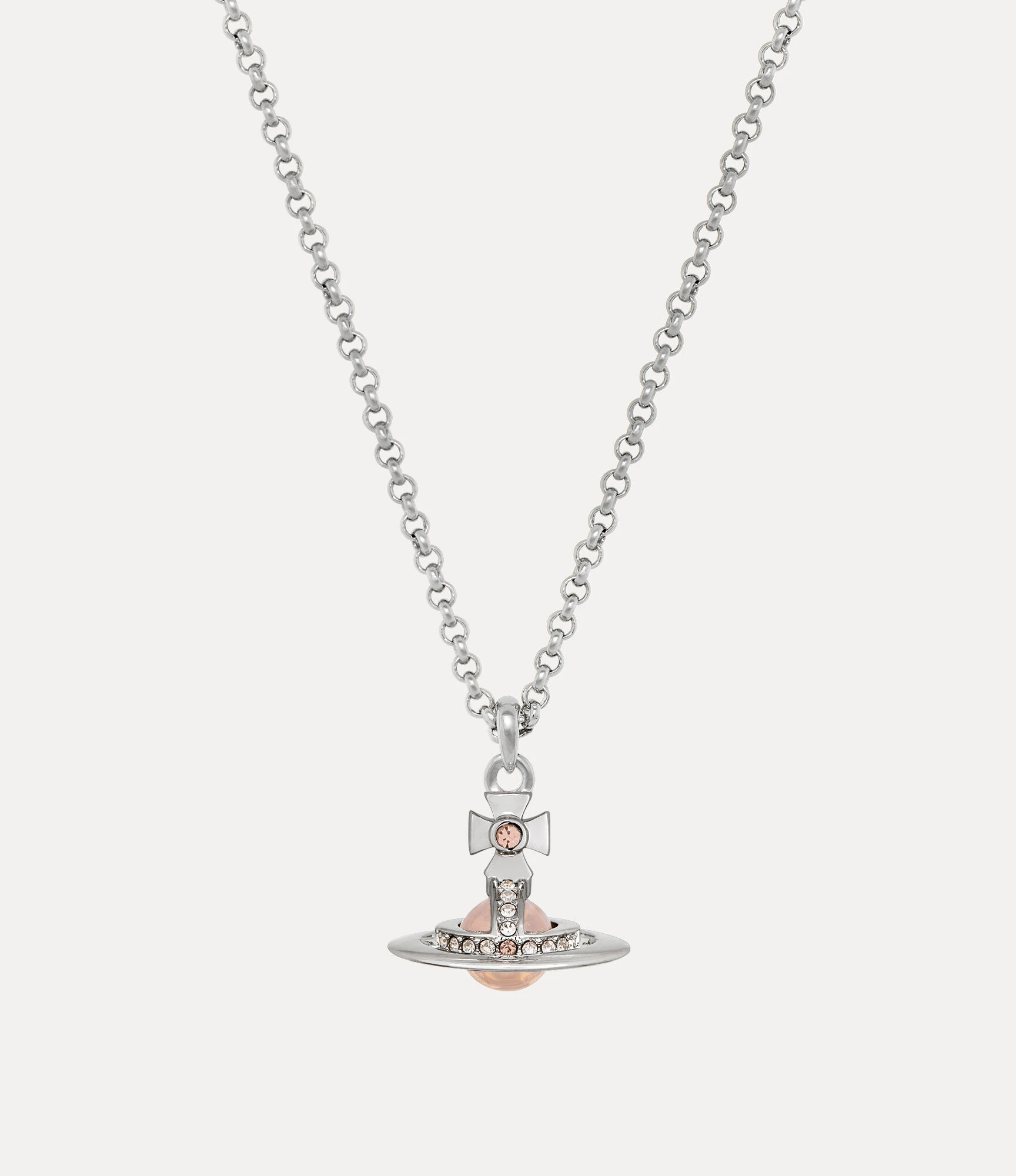 Vivienne Westwood｜New Petite Orb 迷你土星項鍊 銀色 蜜桃粉水鑽
