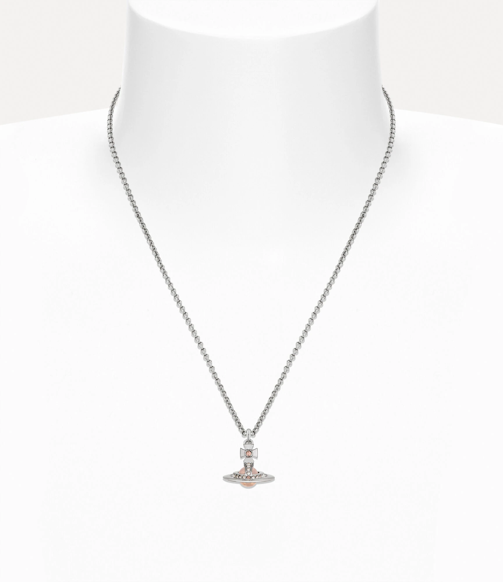 Vivienne Westwood｜New Petite Orb 迷你土星項鍊 銀色 蜜桃粉水鑽