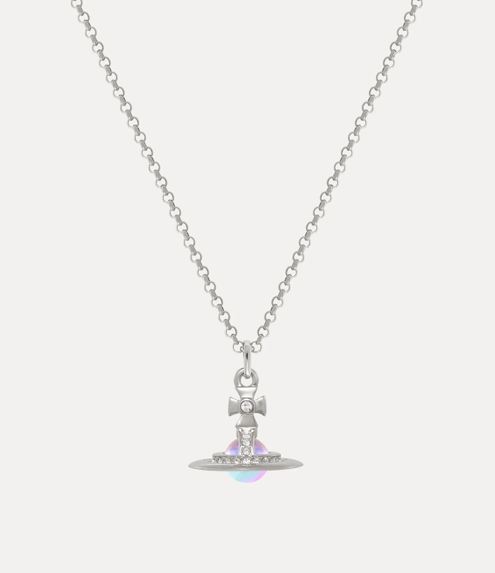 Vivienne Westwood｜New Petite Orb 迷你土星項鍊 銀色 白水鑽粉彩