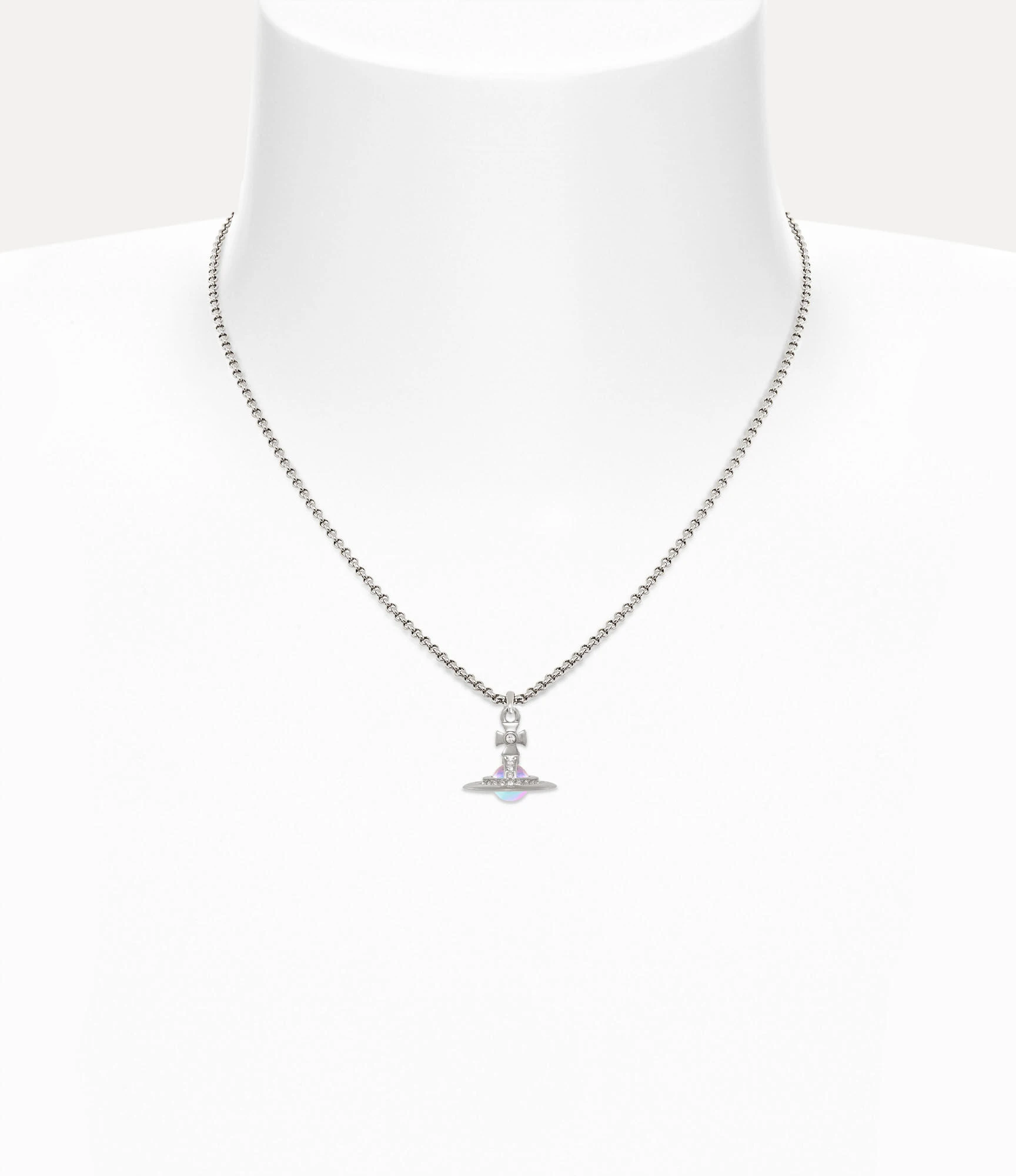 Vivienne Westwood｜New Petite Orb 迷你土星項鍊 銀色 白水鑽粉彩