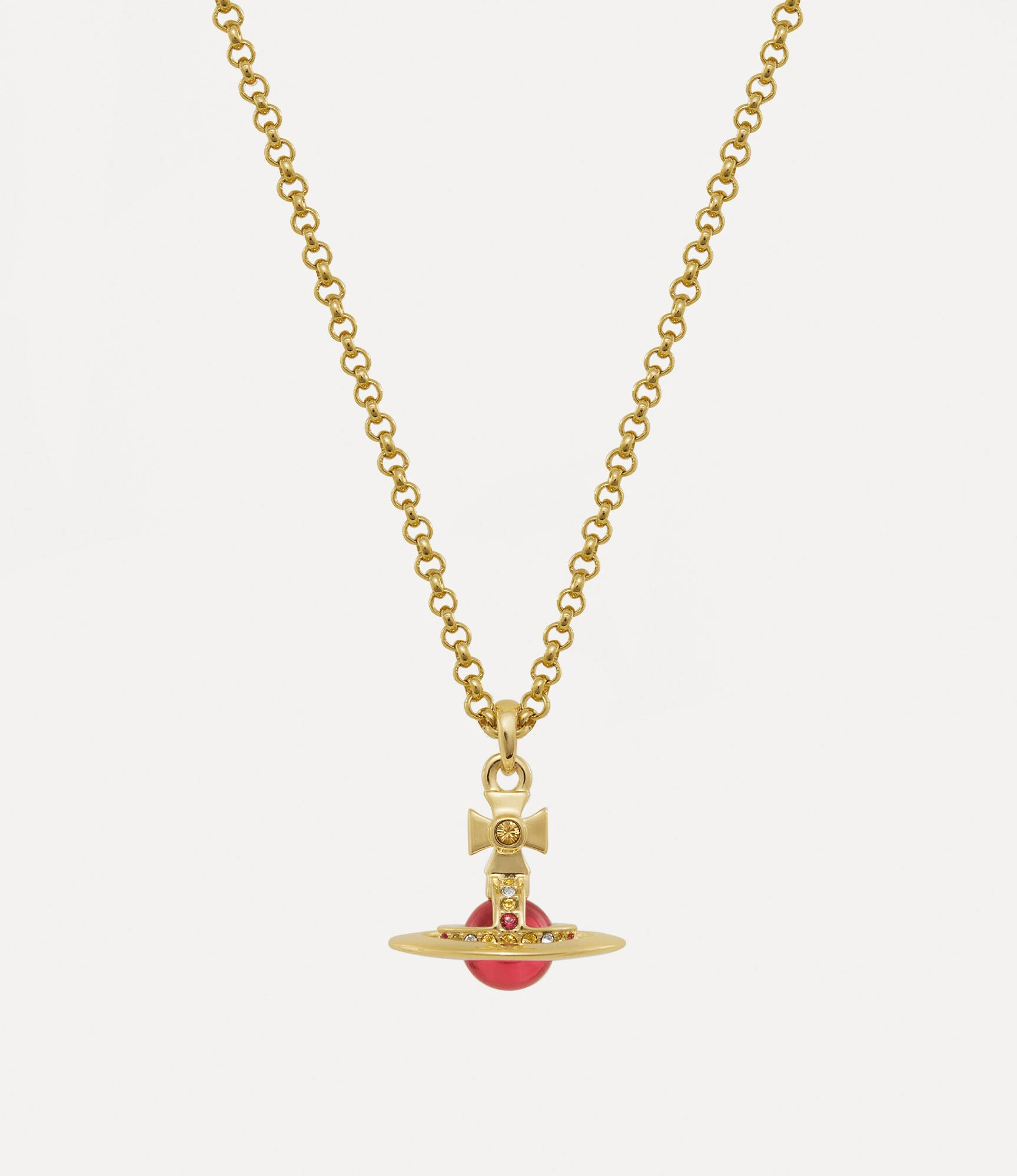 Vivienne Westwood｜New Petite Orb 迷你土星項鍊 金色 印度粉紅CZ帕帕拉夏石