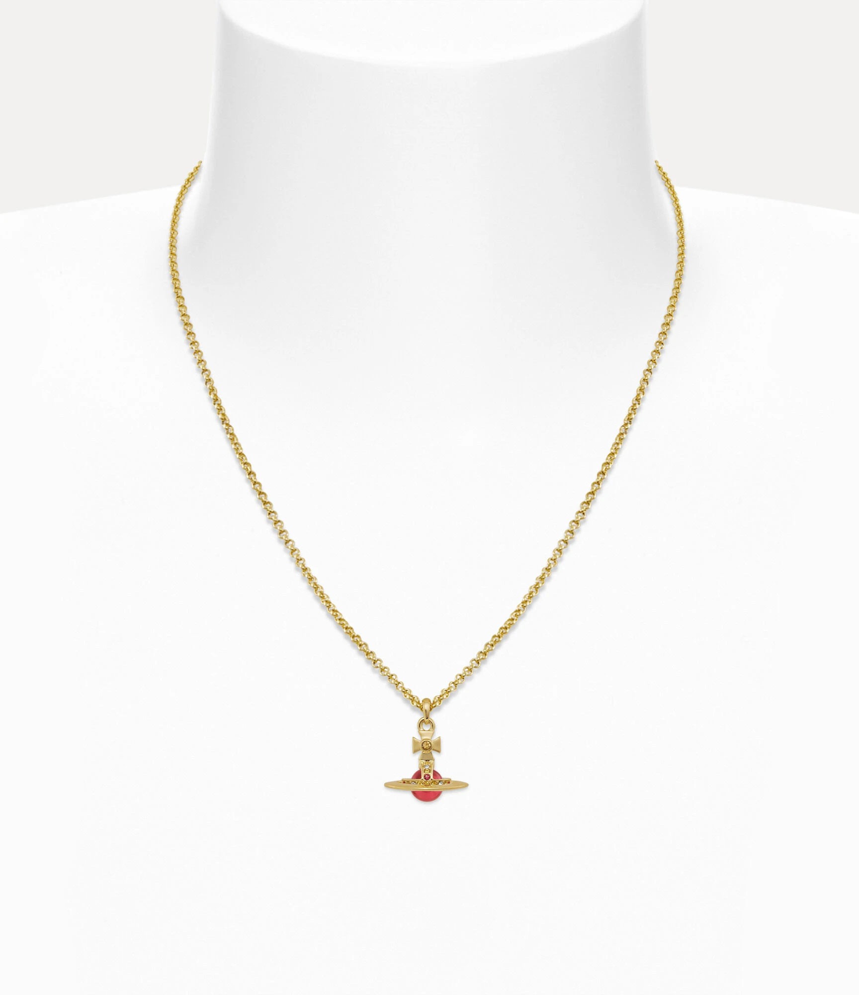 Vivienne Westwood｜New Petite Orb 迷你土星項鍊 金色 印度粉紅CZ帕帕拉夏石