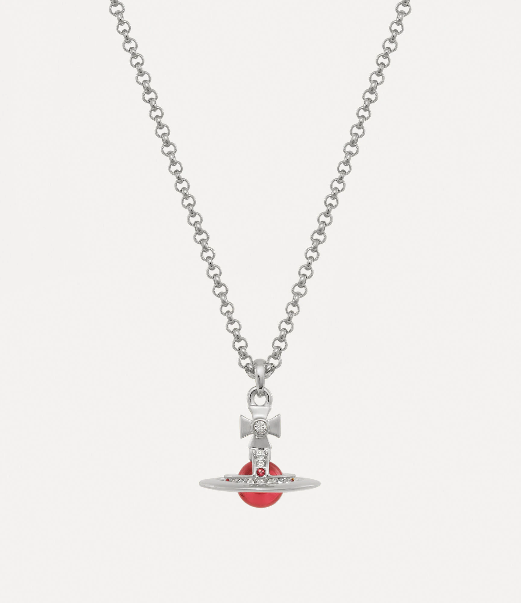 Vivienne Westwood｜New Petite Orb 迷你土星項鍊 銀色 印度粉紅CZ帕帕拉夏石