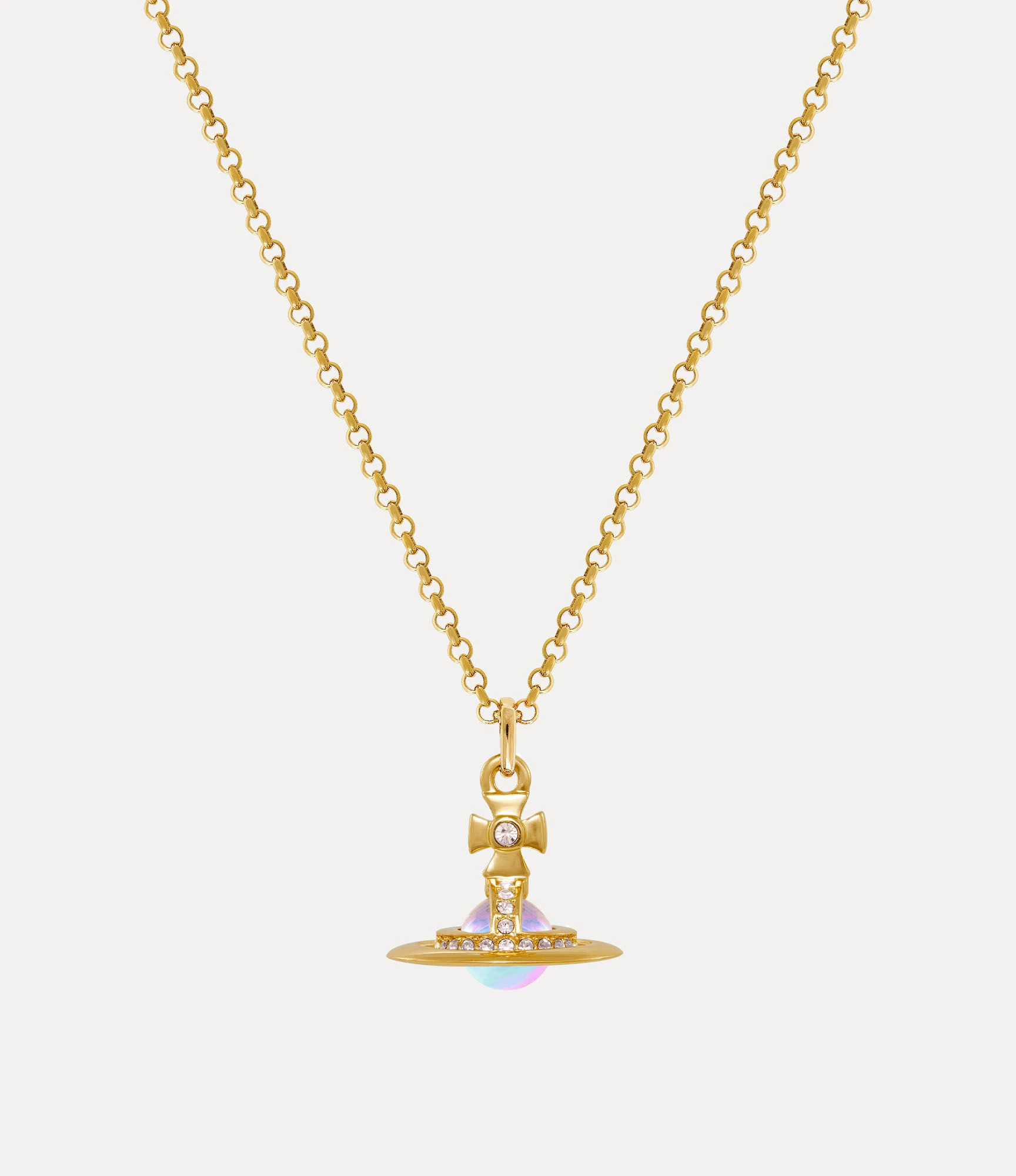 Vivienne Westwood｜New Petite Orb 迷你土星項鍊 金色 淺金水晶粉彩水鑽