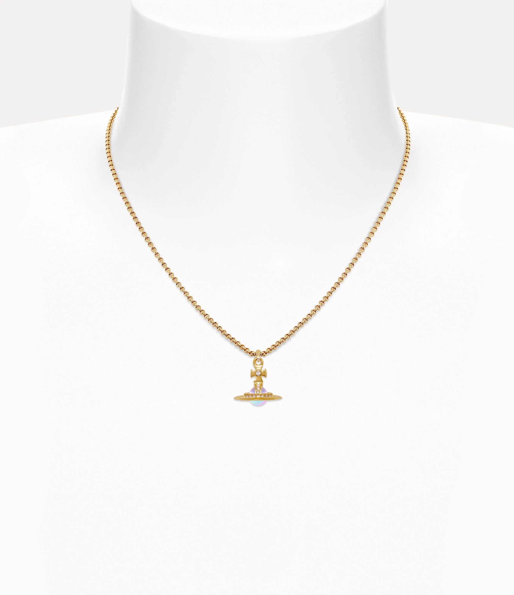 Vivienne Westwood｜New Petite Orb 迷你土星項鍊 金色 淺金水晶粉彩水鑽