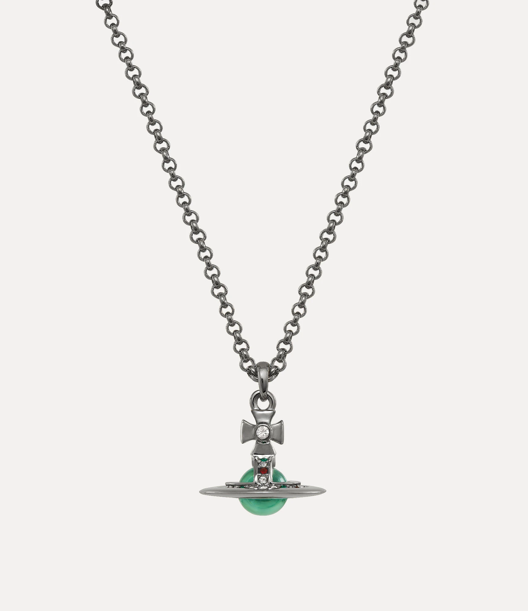 Vivienne Westwood｜New Petite Orb 迷你土星項鍊 黑色 薄荷綠水鑽多彩