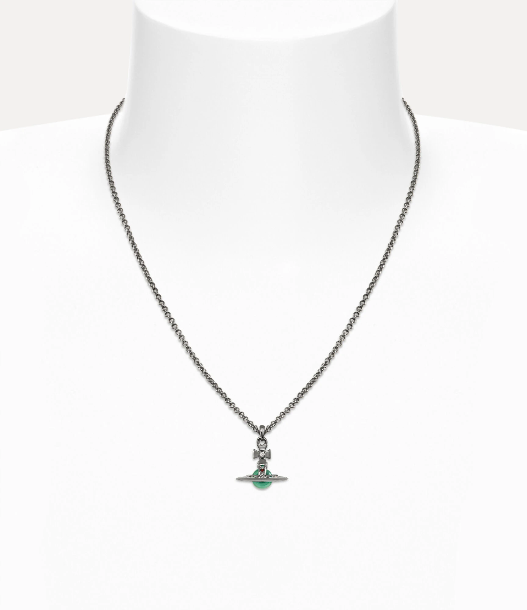 Vivienne Westwood｜New Petite Orb 迷你土星項鍊 黑色 薄荷綠水鑽多彩