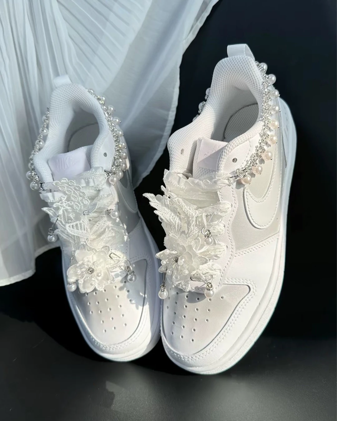 Nike Court Borough｜訂製款 高級感 甜美仙氣 芭蕾戀曲 珍珠 蕾絲花卉 芭蕾風