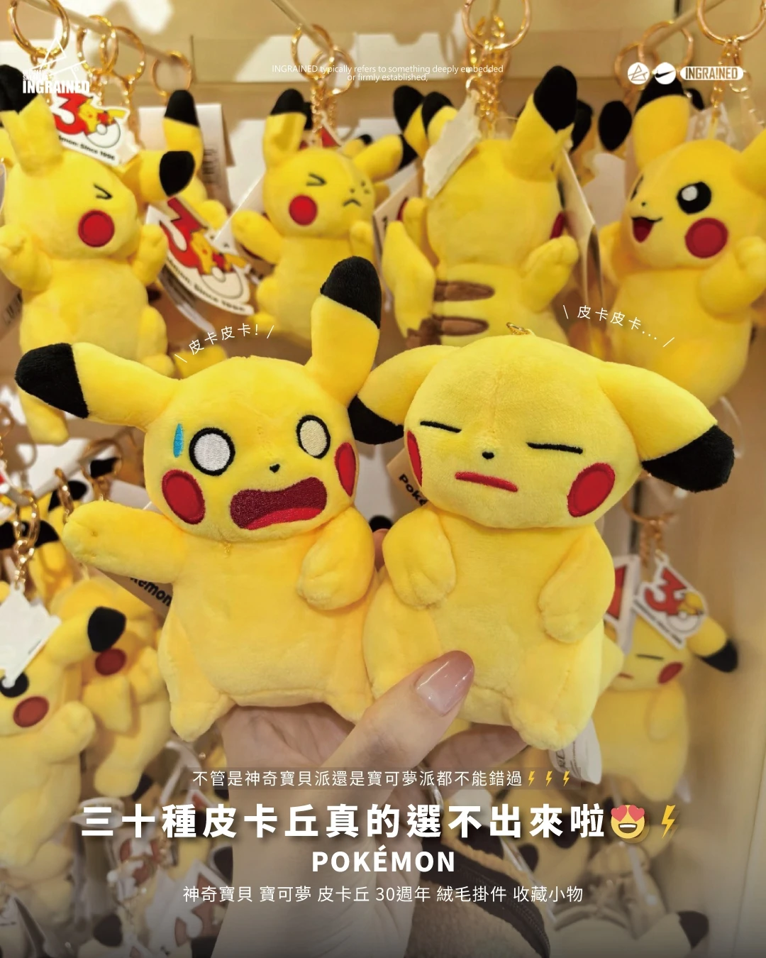 Pokémon ｜寶可夢30週年紀念 皮卡丘 多種表情 絨毛掛飾 收藏小物 可愛收藏