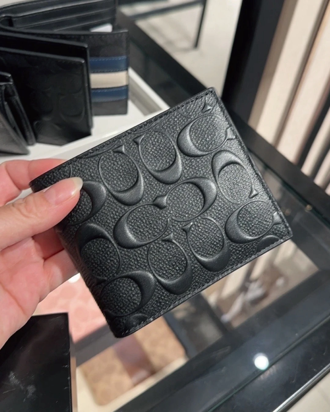 COACH｜COACH 經典 SIGNATURE 皮革三合一皮夾 經典印花 壓紋皮革 黑色短夾 日常百搭 輕奢配件