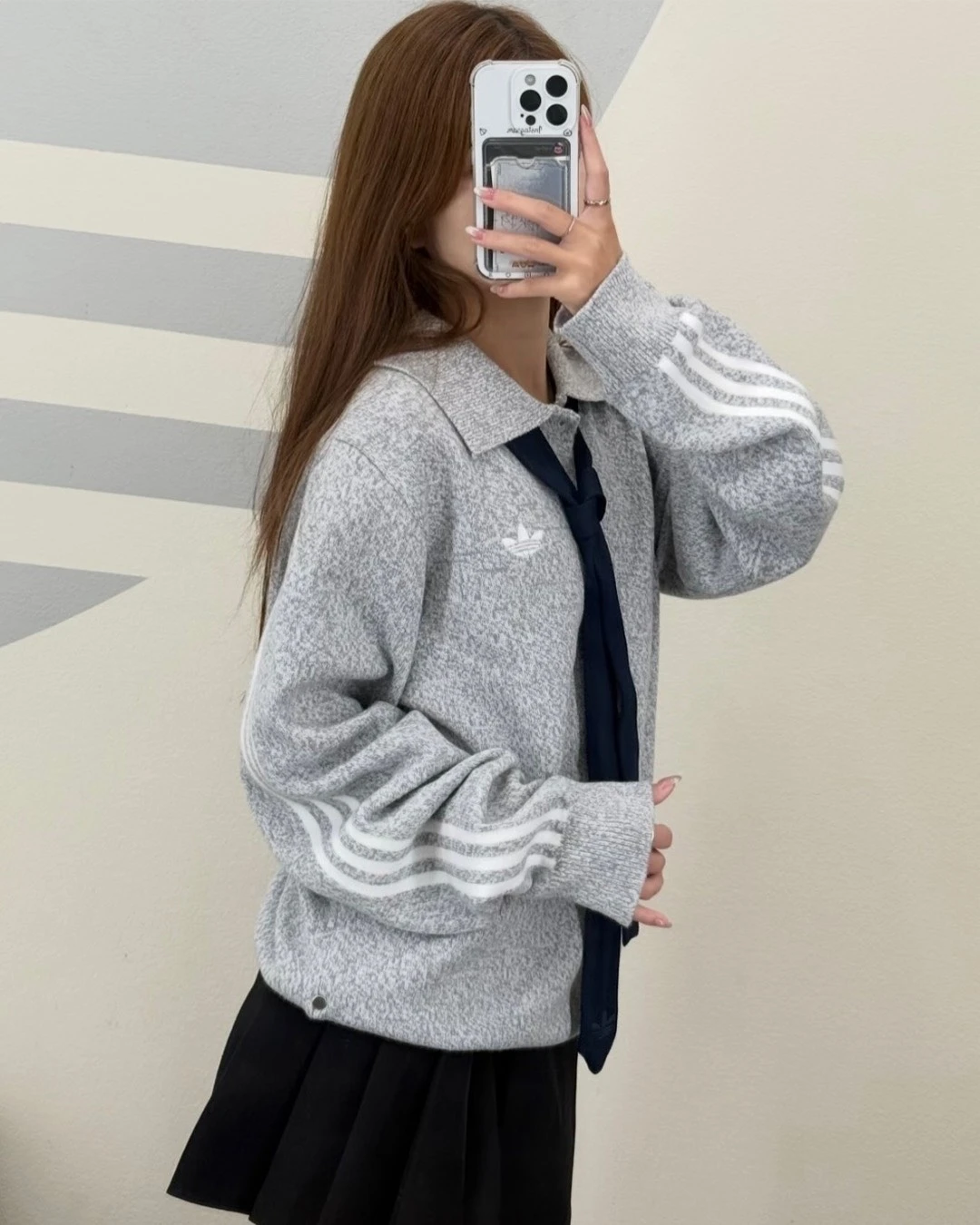 adidas｜3S DELUXE 長袖POLO 衫 麻花灰 混色 針織衫 LE9680