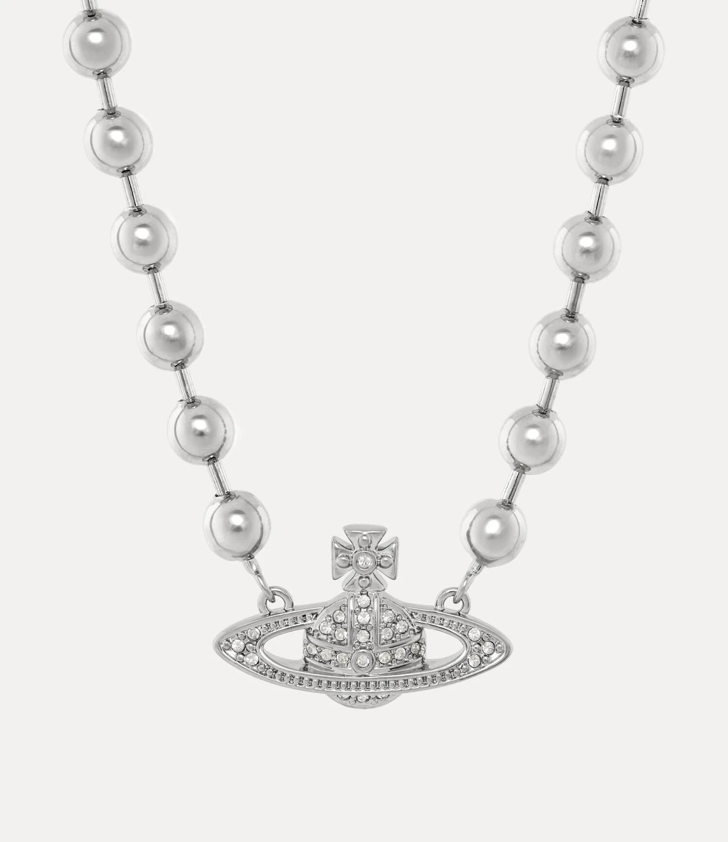 Vivienne Westwood｜Man. Thames Mini Bas Relief Necklace 薇薇安 西太后 泰晤士 珠鍊 土星 水鑽 項鍊 銀色 男女款