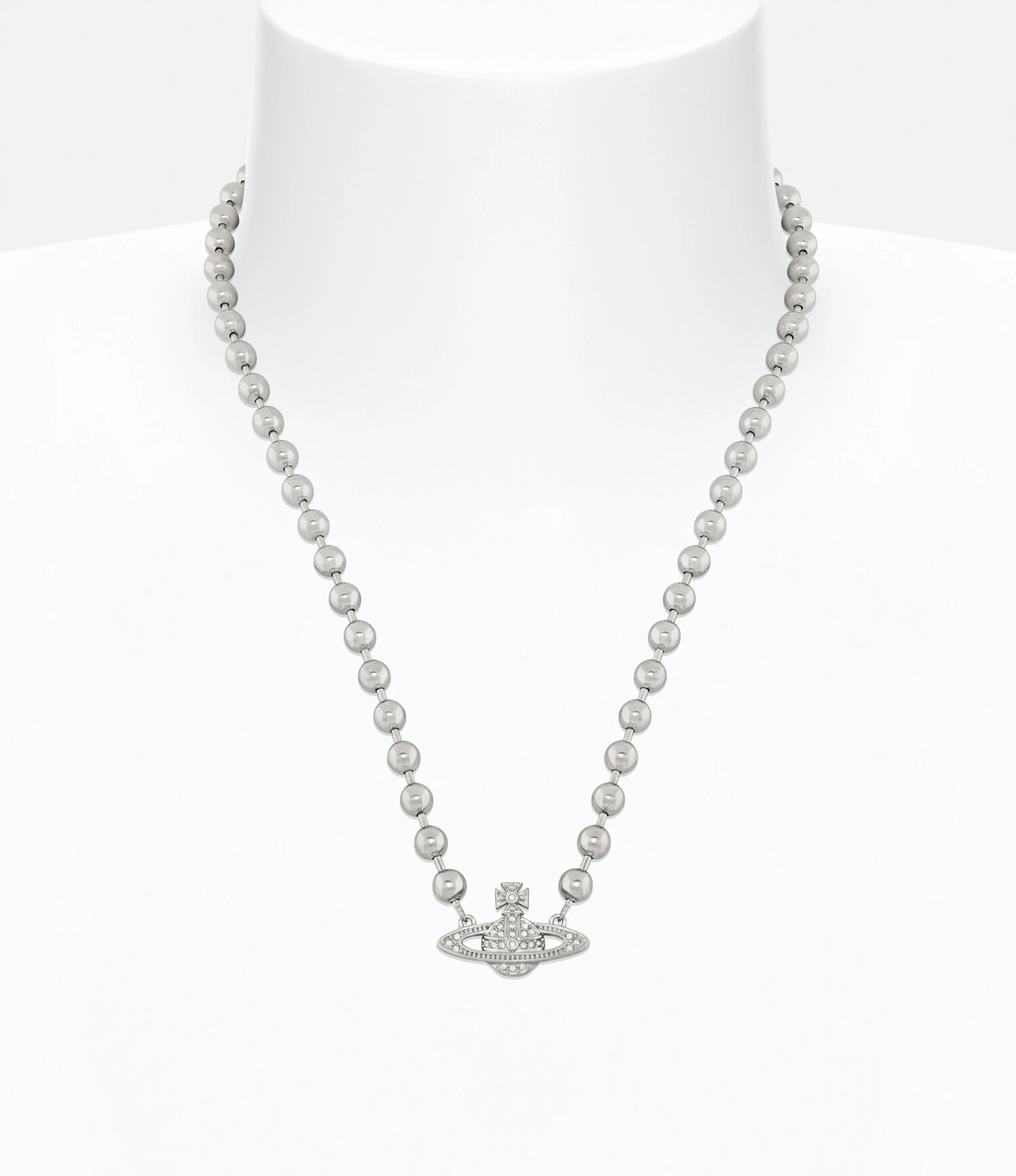 Vivienne Westwood｜Man. Thames Mini Bas Relief Necklace 薇薇安 西太后 泰晤士 珠鍊 土星 水鑽 項鍊 銀色 男女款