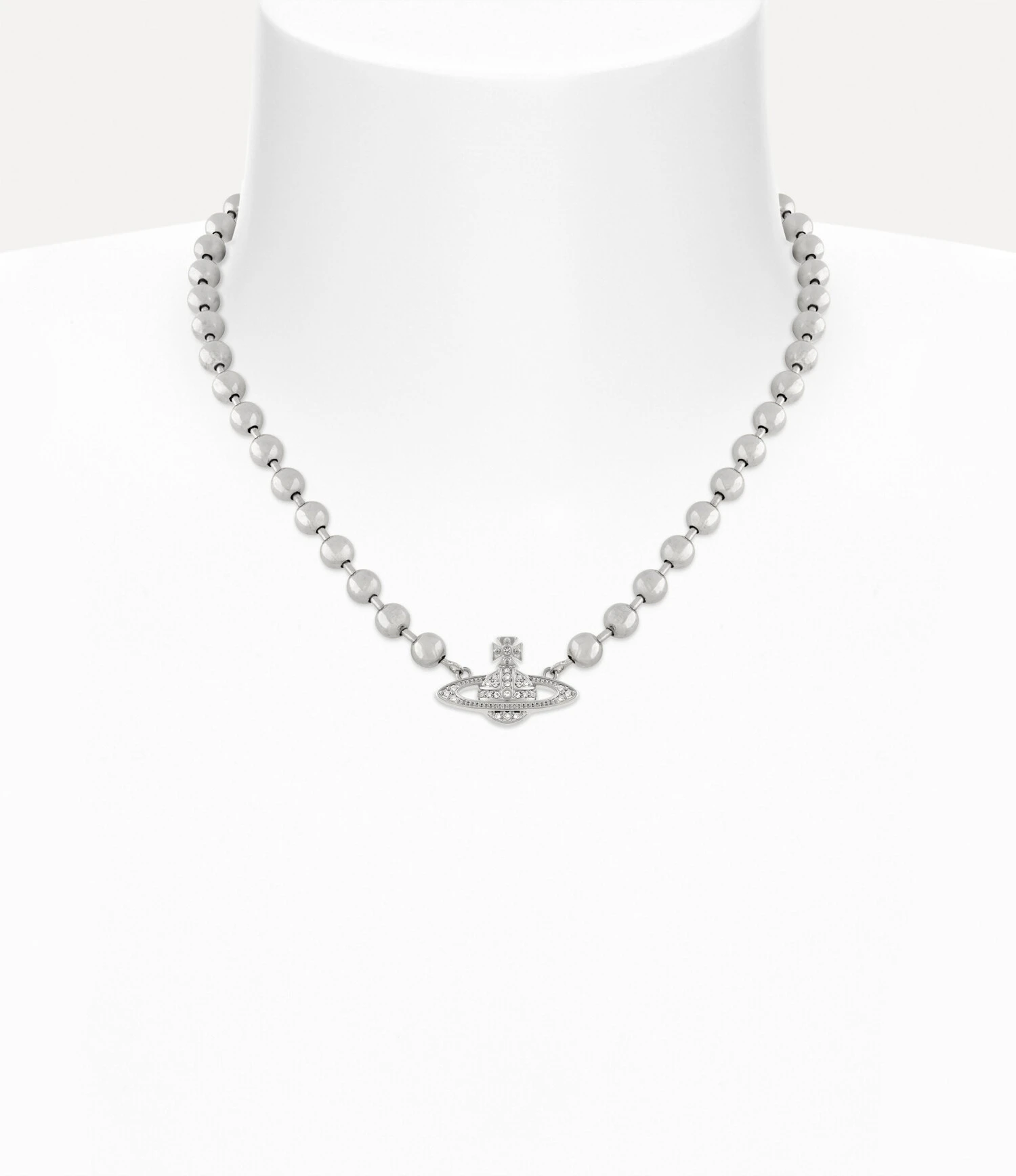 Vivienne Westwood｜Thames Mini Bas Relief Choker 薇薇安 西太后 泰晤士 珠鍊 土星 水鑽 頸鍊 短項鍊 銀色