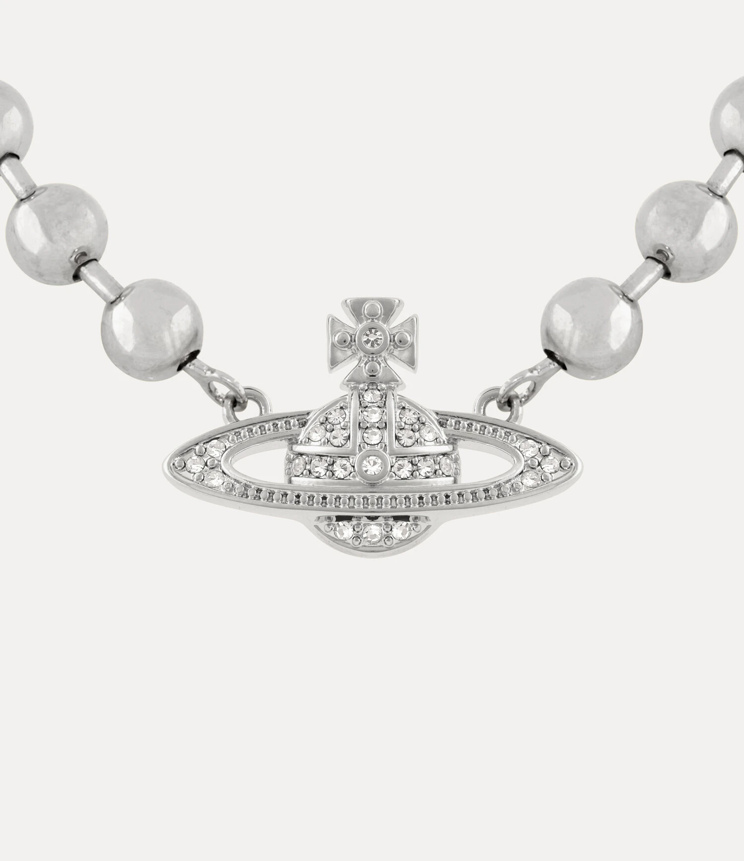 Vivienne Westwood｜Thames Mini Bas Relief Choker 薇薇安 西太后 泰晤士 珠鍊 土星 水鑽 頸鍊 短項鍊 銀色