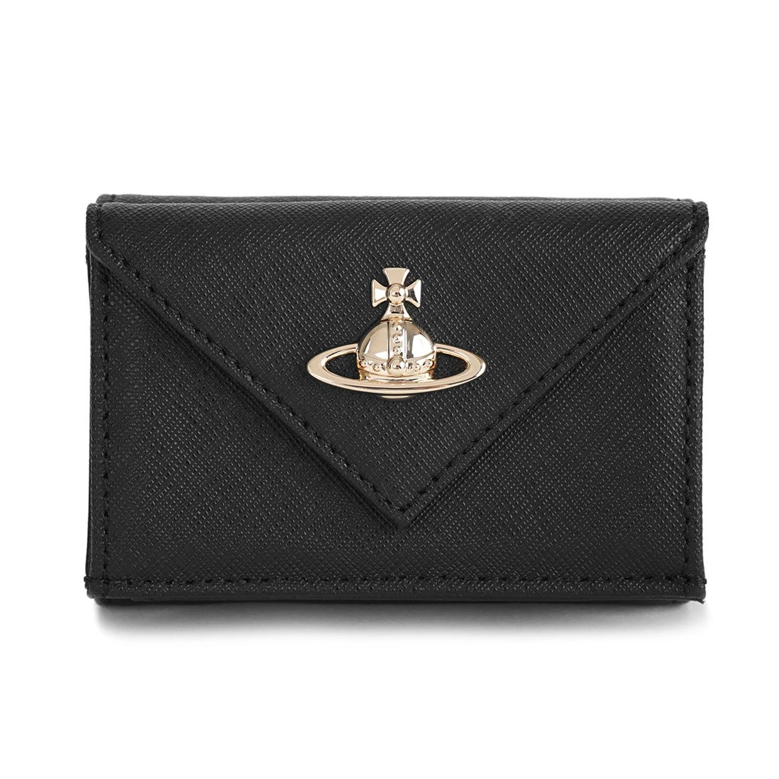 Vivienne Westwood｜Envelope Billfold With Pocket 薇薇安 西太后 Saffiano 十字紋 土星 三折 短夾 皮夾 黑色