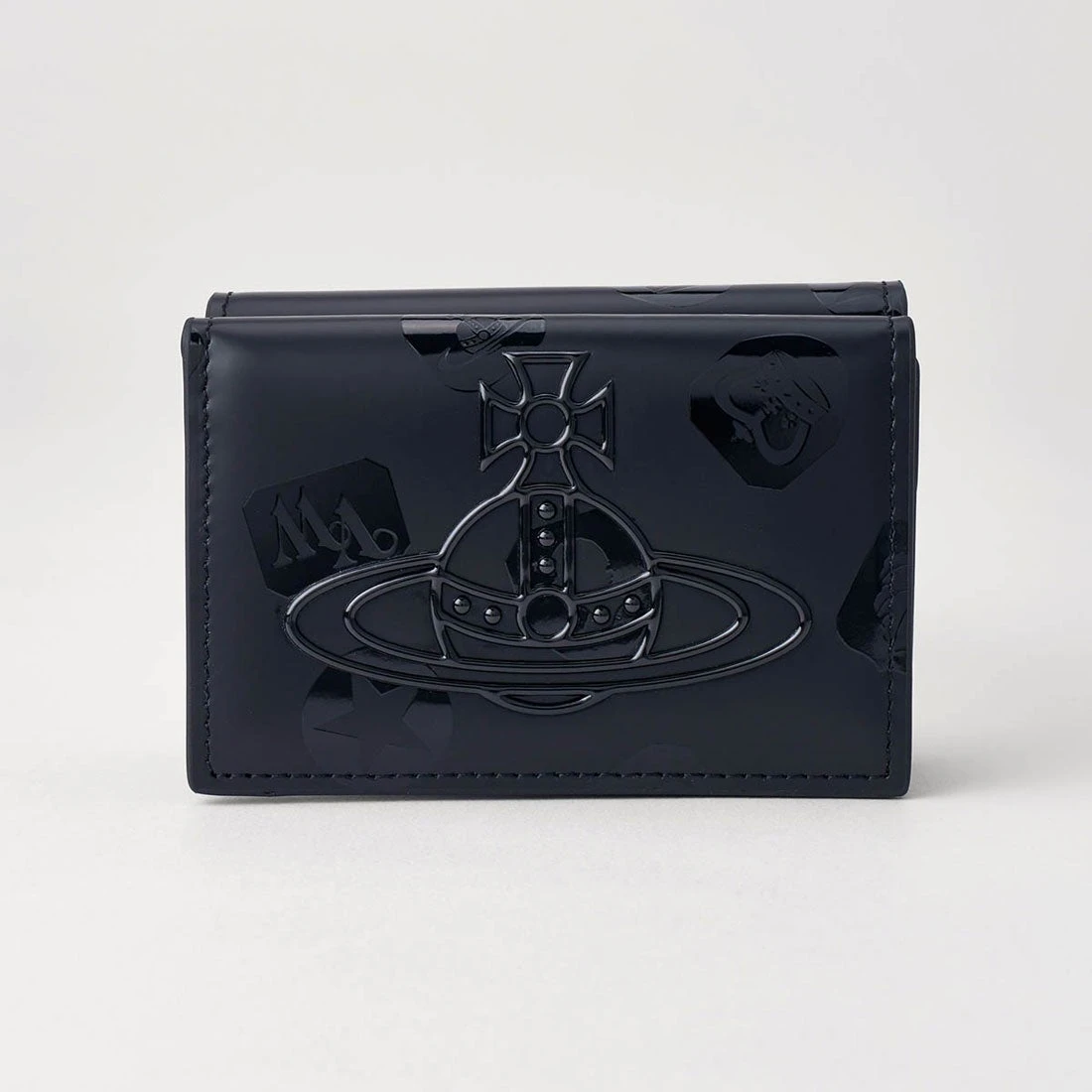 Vivienne Westwood｜Trifold Wallet 薇薇安 西太后 亮面 牛皮 滿版 土星 壓紋 三折 短夾 皮夾 黑色