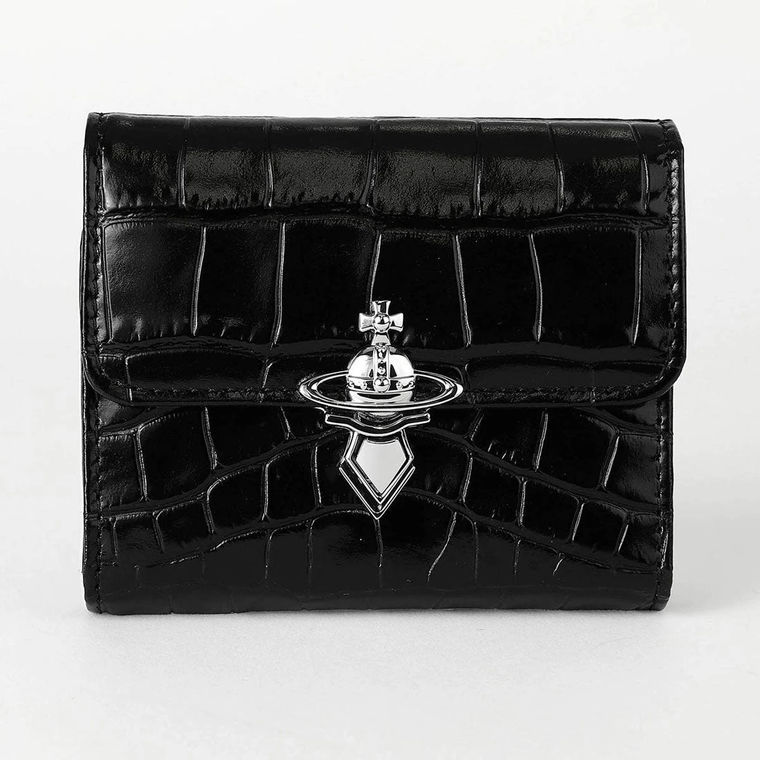 Vivienne Westwood｜Orb Clasp Wallet 薇薇安 西太后 鬱魚壓紋 土星 按壓鎖 掉蓋 短夾 卡夾 黑色