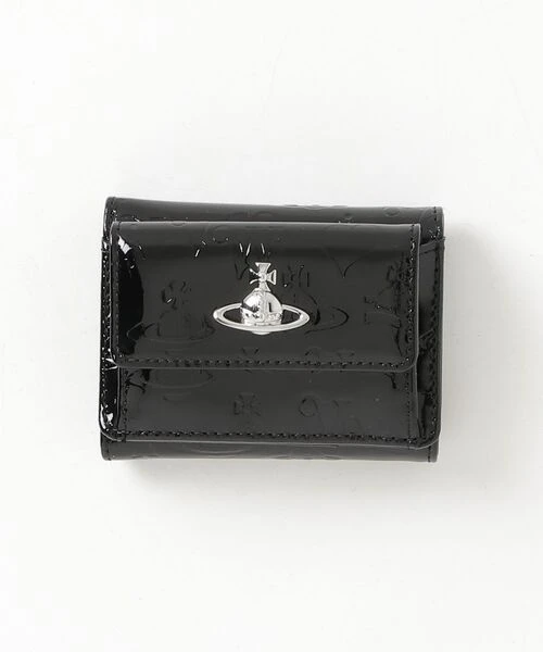 Vivienne Westwood MAN｜Jean Small Flap Purse 薇薇安 西太后 亮面 牛皮 滿版 土星 壓紋 掉蓋 短夾 零錢包 黑色