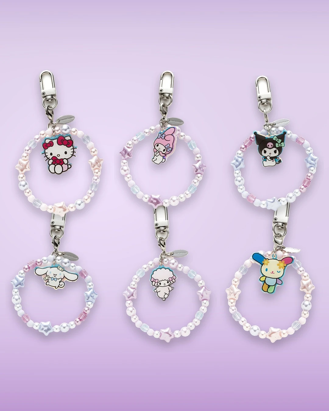 sanrio house｜三麗鷗 珍珠星星串珠吊飾 角色壓克力吊牌 鑰匙圈 6款可選