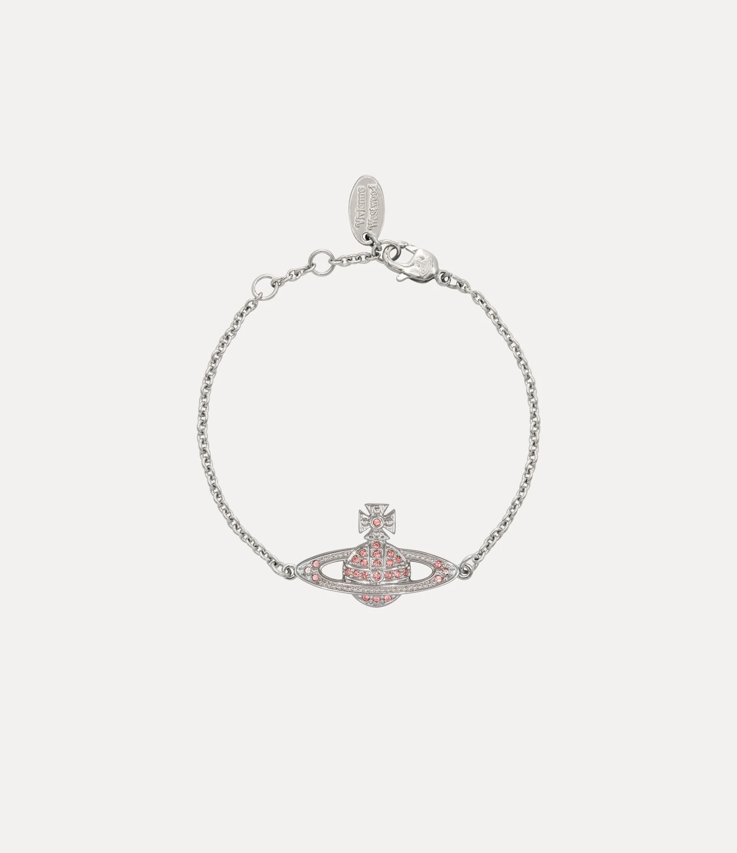 Vivienne Westwood｜Mini Bas Relief Chain Bracelet 薇薇安 西太后 土星 蜜桃粉水鑽 浮雕 手鍊 銀色
